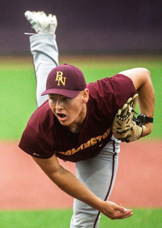 North's Luke Freel pitches during the Bloomington North versus Bloomington South boy's baseball game at Bloomington High School South on Tuesday, April 28, 2026.