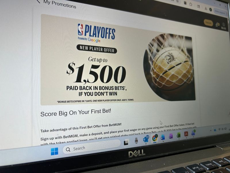 New gamblers can receive perks and "bonus bets" after creating accounts with various sports betting operators, like this $1,500 new player offer advertised by BetMGM on April 26, 2026.