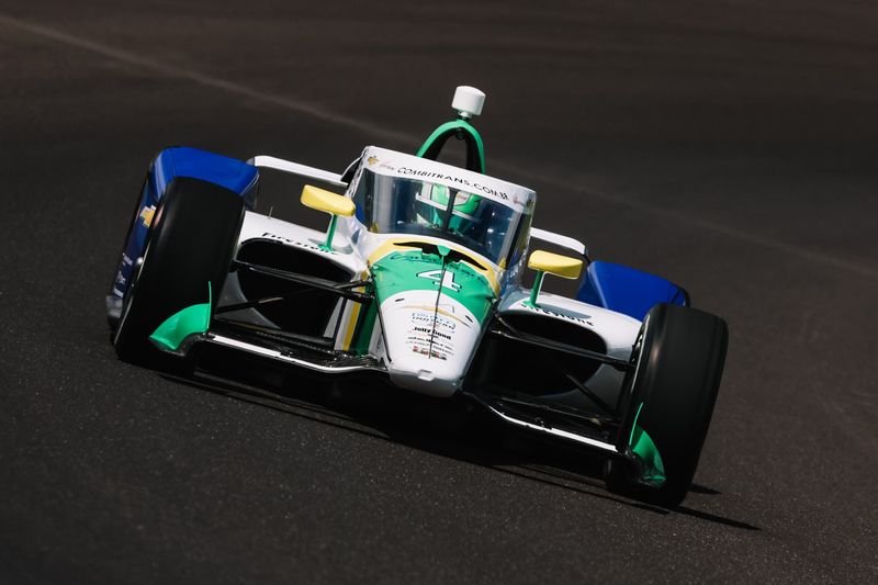 Caio Collet drives at Indianapolis Motor Speedway during an Indy 500 open test in April 2026.