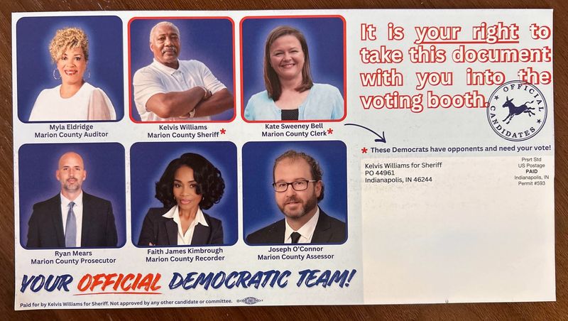 Marion County sheriff's candidate Kelvis Williams confirmed that his campaign began sending out this mailer the week of April 27 that some viewed as misleading to voters. The Marion County Democratic Party moved away from endorsing primary candidates years ago.