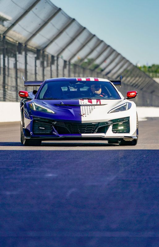 The 2026 Indy 500 pace car, a custom-painted Chevrolet Corvette ZR1X, is unveiled at the Indianapolis Motor Speedway start finish line on Thursday, April 30, 2026, in Indianapolis.