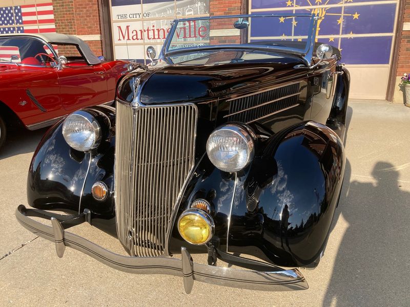 A 1936 Ford, not a Jaguar, seen at a Martinsville car show in April, 2026.