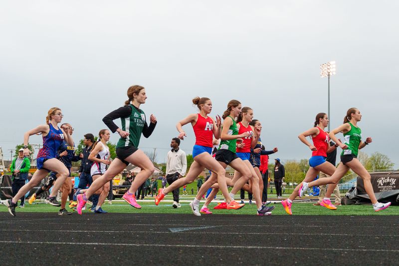 The start of the girls 1600 meter run during the South Bend City Track & Field meet at Saint Joseph High School on Thursday, April 30, 2026, in South Bend.