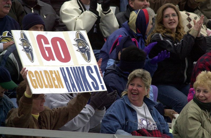 South Bend Golden Hawks fans cheer their team during Saturday's game, April 20, 2002.