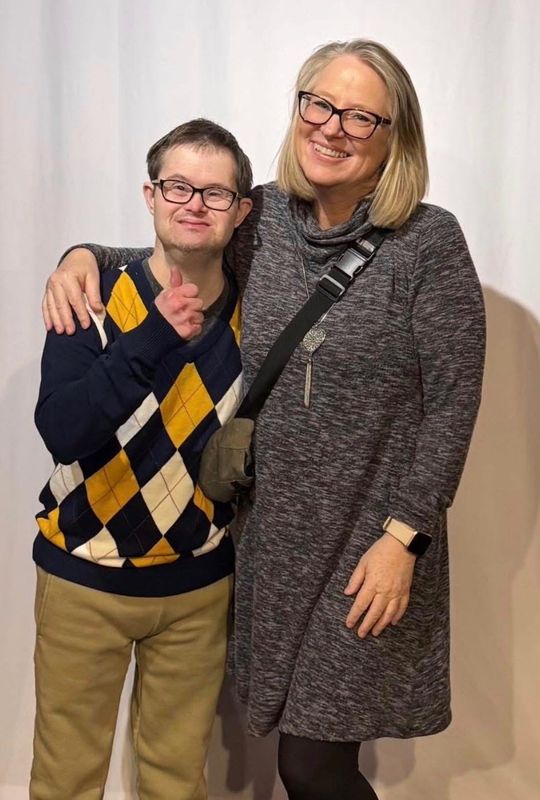 Kristin Schoonveld with her son Nick, who died April 28, 2026 at the age of 44.