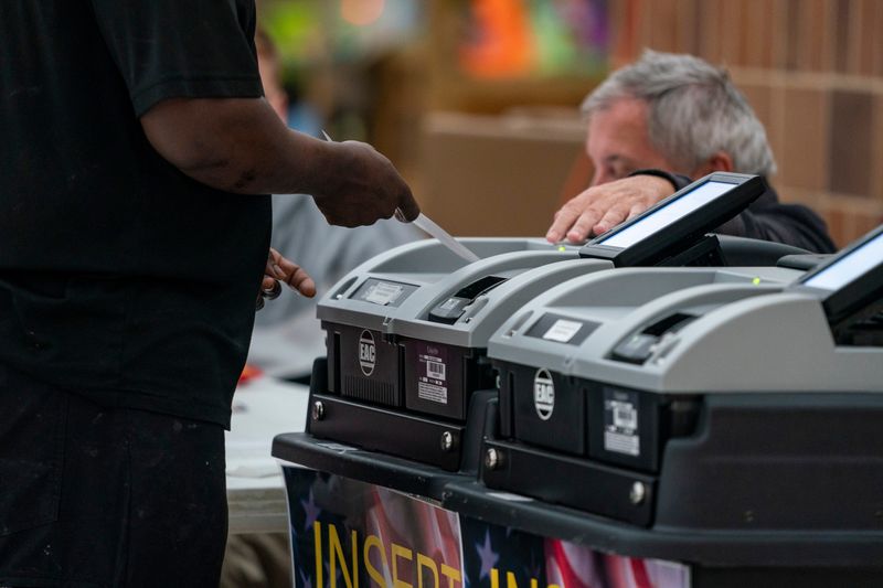People vote in the 2026 Indiana primary election at Washington Square Mall in Evansville, Ind., Tuesday, May, 5, 2026.