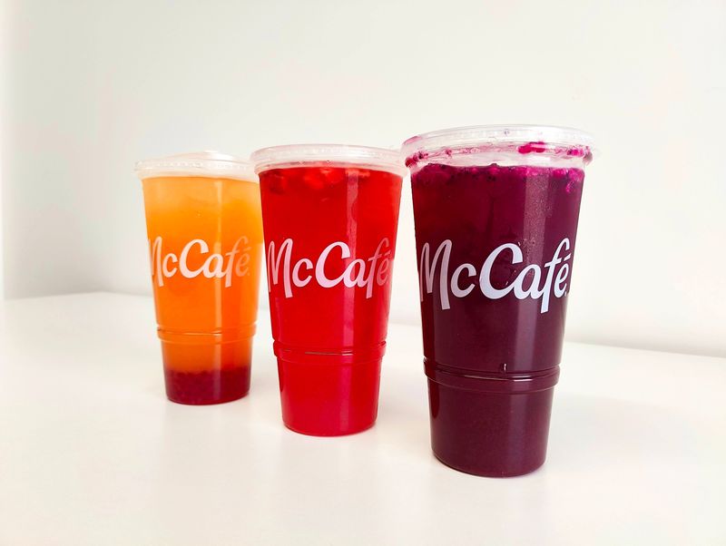 McDonald's new lineup of crafted McCafe beverages include fruit-based refresher drinks such as the Mango Pineapple Refresher, Strawberry Watermelon Refresher and Blackberry Passion Fruit Refresher.