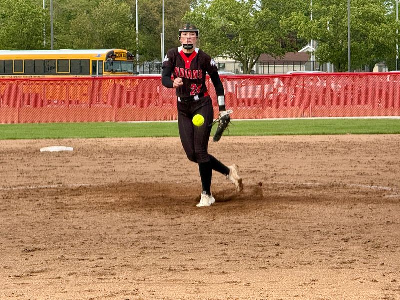 Twin Lakes senior pitcher Myley Spriggs fires a pitch against West Lafayette on May 6, 2026 in Monticello.