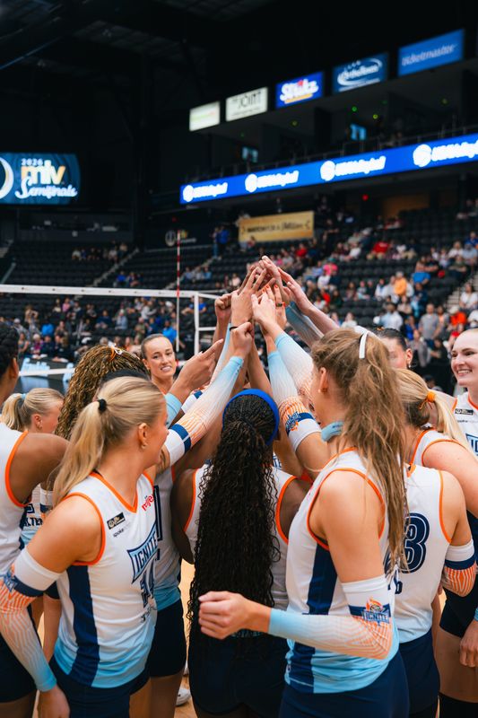 The Indy Ignite huddle in the semifinal match against the Omaha Supernovas on Thursday, May 7, 2026, at the Comerica Center in Frisco, Texas.