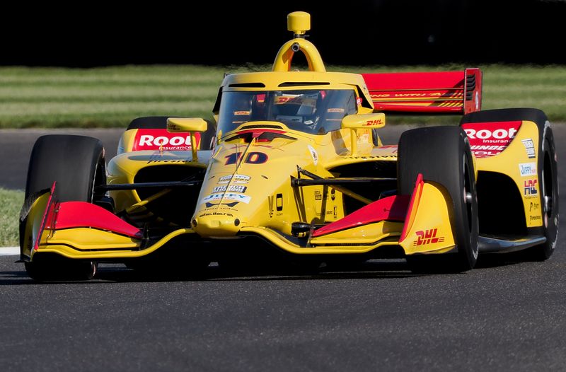 Chip Ganassi Racing driver Alex Palou (10) moves around the track Friday, May 8, 2026, during practice for the Sonsio Grand Prix at Indianapolis Motor Speedway.