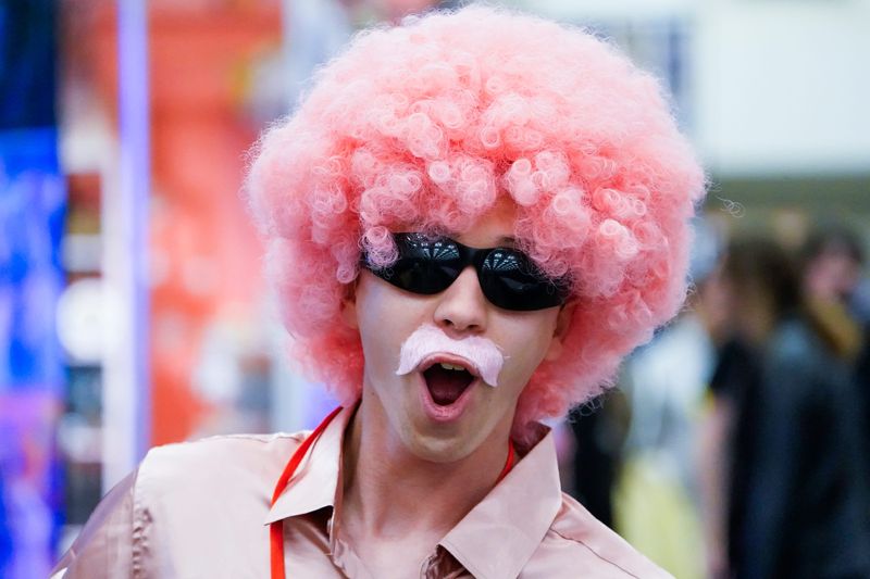 Erick Stier, dresses as Wilford 'Motherloving' Warfstache during PopCon Indy at the Indiana Convention Center on Friday, May 8, 2026, in Indianapolis.