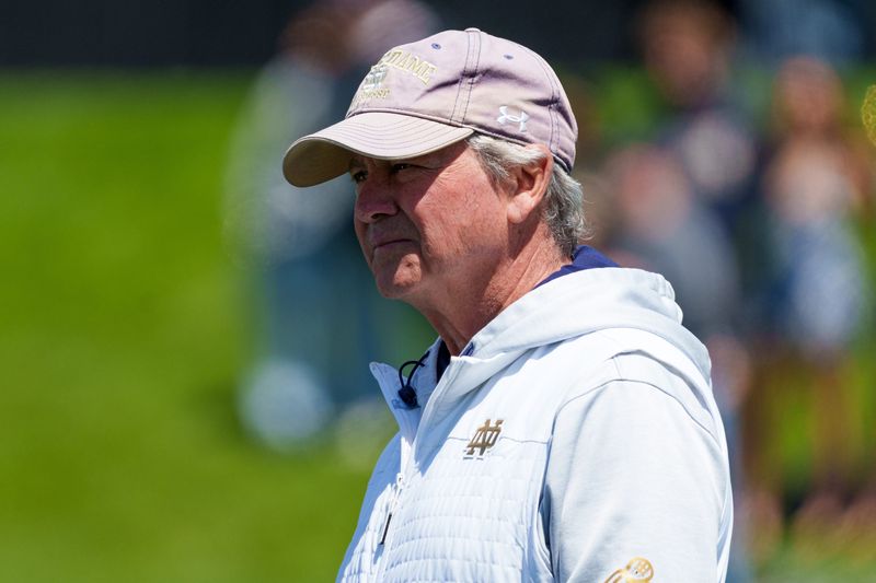 Notre Dame head coach Kevin Corrigan after winning the first round of the NCAA Tournament 18-5 against Jacksonville University at Arlotta Family Lacrosse Stadium on Sunday, May 10, 2026, in South Bend.