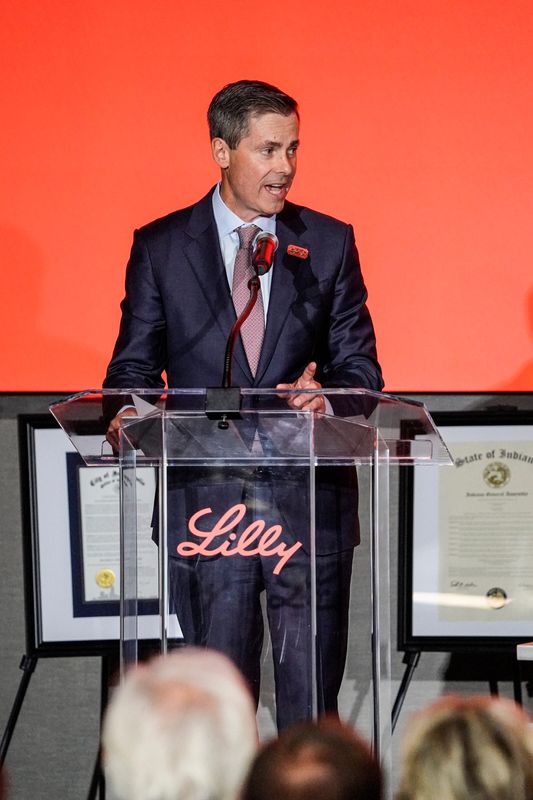 Chair and CEO of Eli Lilly and Company, David A. Ricks speaks during the150th anniversary milestone celebration of Eli Lilly and Company at the Lilly Event Center at Lilly Corporate Center on Tuesday, May 12, 2026, in Indianapolis.