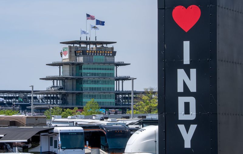 A view of the pagoda Tuesday, May 12, 2026, during practice for the 110th running of the Indianapolis 500 at Indianapolis Motor Speedway.