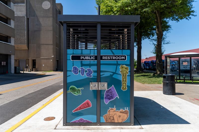 The Portland Loo is the city’s first public restroom accessible 24/7 located on the corner of Sycamore and Sixth Street near the METS bus station in Downtown Evansville, Indiana.