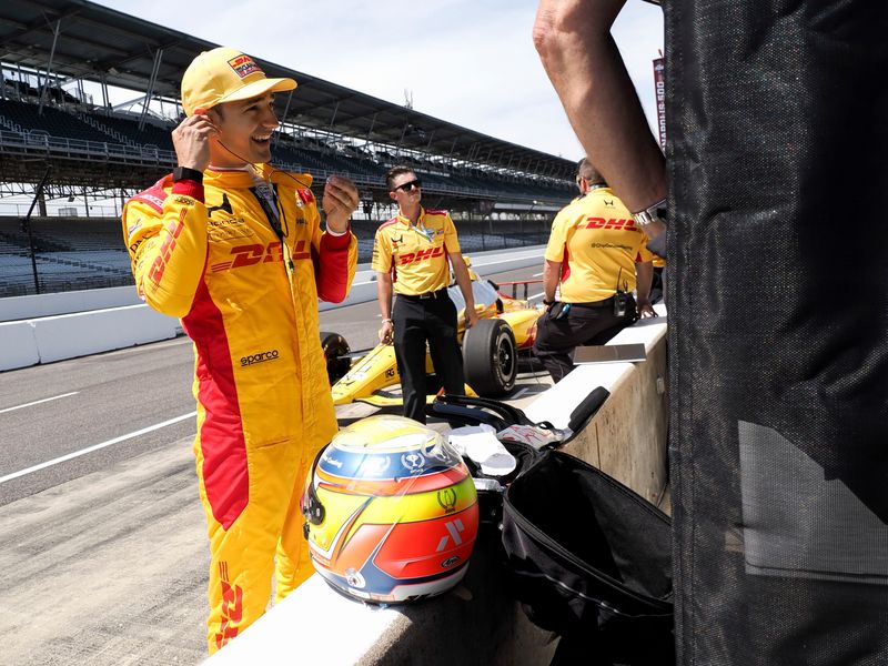 Chip Ganassi Racing driver Alex Palou (10) prepares to get in his car Tuesday, May 12, 2026, during practice for the 110th running of the Indianapolis 500 at Indianapolis Motor Speedway.