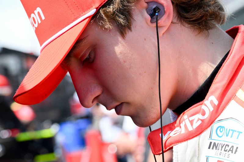 Team Penske driver David Malukas (12) prepares to get in his car Tuesday, May 12, 2026, during practice for the 110th running of the Indianapolis 500 at Indianapolis Motor Speedway.