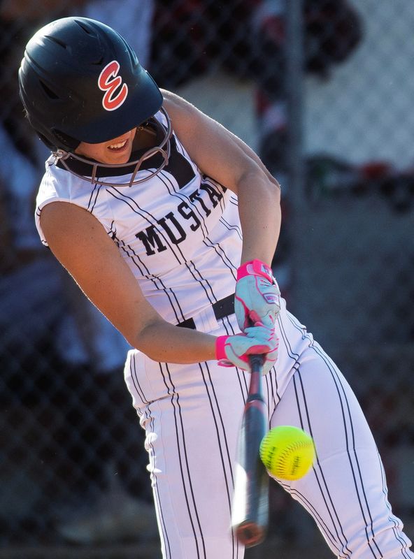 Edgewood's Addison Yearby (5) hits a home run during the Edgewood versus Owen Valley softball game at Edgewood High School on Tuesday, May 12, 2026.