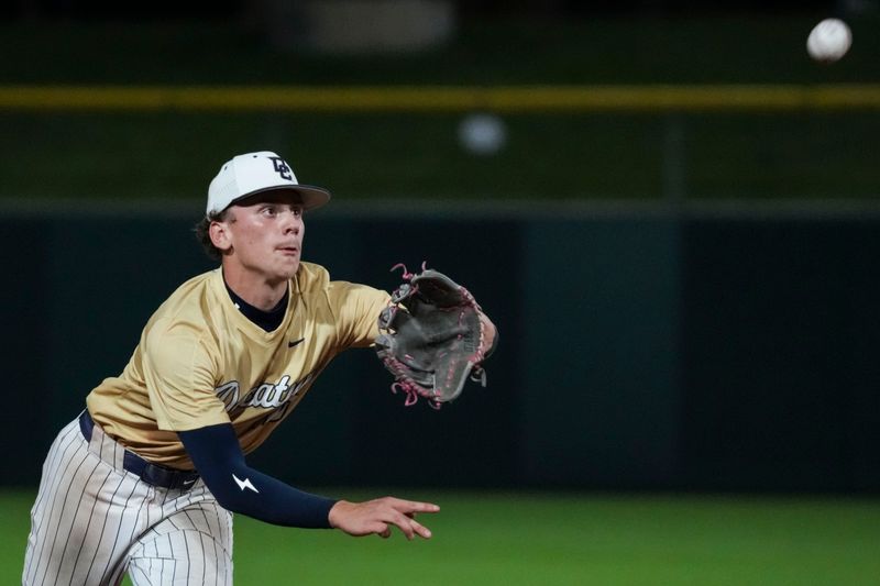 Decatur Central Hawks Drew Dalton (10) reaches out to catch the ball Tuesday, May 12, 2026, during the County Tournament Championship at Victory Field in Indianapolis. The Decatur Central Hawks defeated the Lawrence North Wildcats, 8-3.