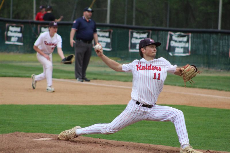 Wapahani senior Brandt Longfellow throws a pitch during the Raiders' 5-4 win over Eastbrook at Brian J. Dudley Field on Tuesday, April 14, 2026.