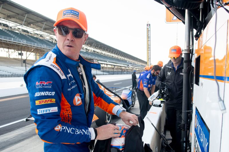 Chip Ganassi Racing driver Scott Dixon (9) looks out on the track Friday, May 15, 2026, during Fast Friday practice ahead of the 110th running of the Indianapolis 500 at Indianapolis Motor Speedway.