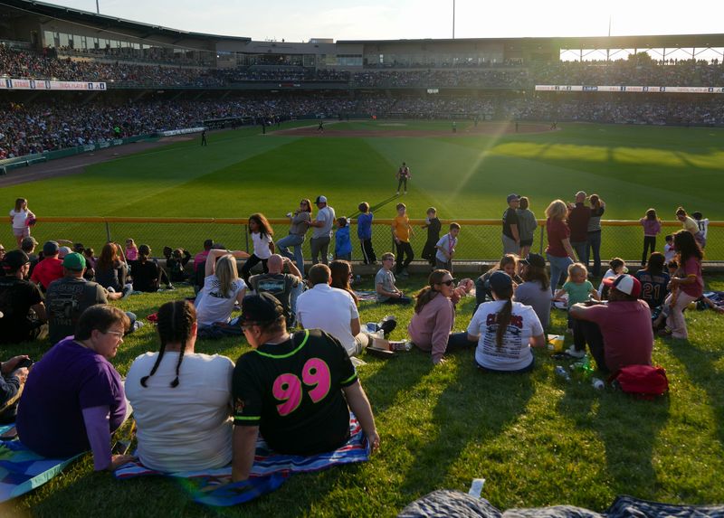 The crowd watches during a banana ball game between the Indianapolis Clowns and the Party Animals on Friday, May 15, 2026, at Victory Field in downtown Indianapolis. The Party Animals defeated the Indianapolis Clowns 6-2.