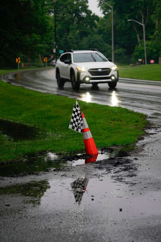 Rain falls in the Crows Nest area of Indianapolis on Saturday, May 16, 2026.