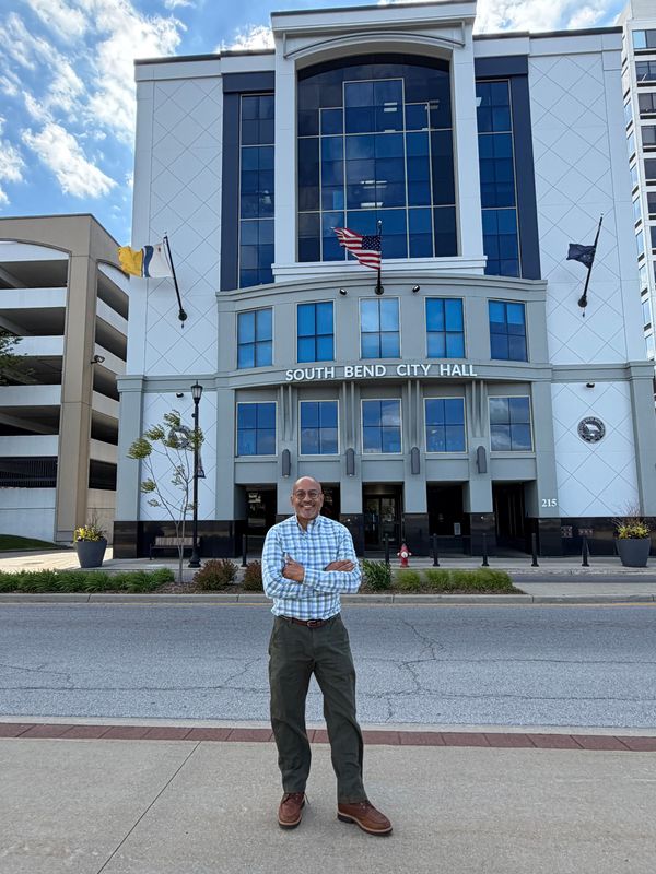 Democrat Hodge Patel announced his campaign for 4th District South Bend Common Council on Friday, May 15, 2026.