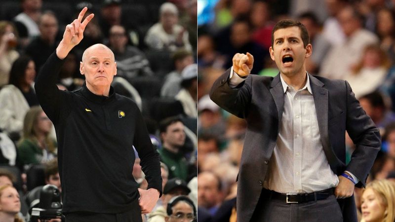 Indiana Pacers coach Rick Carlisle (left); former Butler coach Brad Stevens
