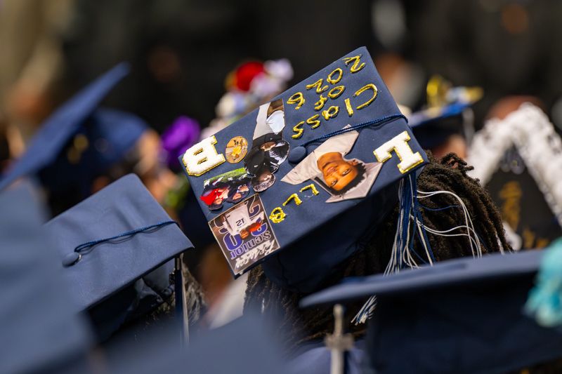 The graduating Class of 2026 from Shortridge High School participates in commencement ceremonies, Thursday, May 21, 2026, at Hinkle Fieldhouse.