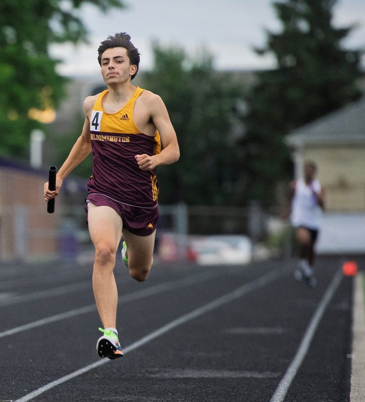 North's James Bosco brings home the victory in the 4 x 400 meter relay race during the IHSAA boy's sectional track meet at Bloomington High School South on Thursday, May 21, 2026.