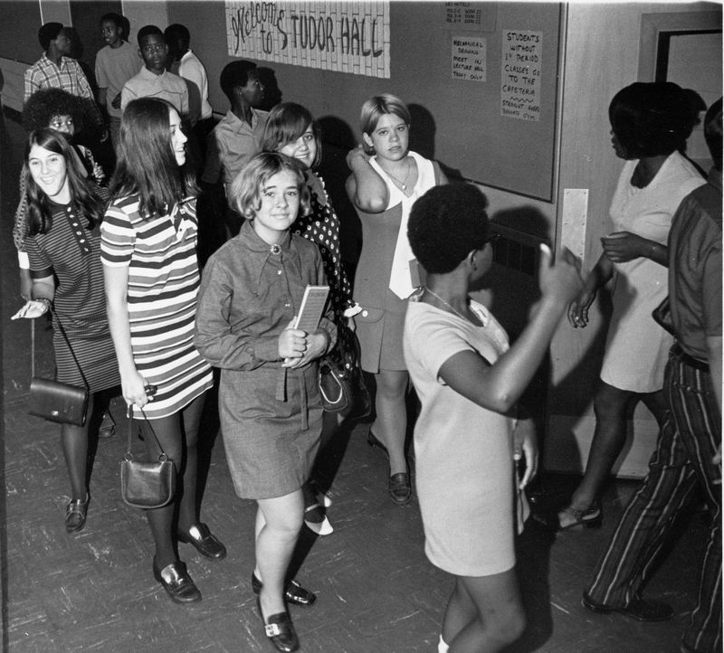 Classes began for an integrated Attucks High School freshman class at the new Tudor Hall School on Sept. 8 1970 with only the normal first-day problems of finding classrooms and getting schedules straightened out. As school buses arrived carrying students from the Arlington area and from the former Shortridge district, any concerns about the integration project were lost amidst giggles conversation about summer activities and confusion about what classrooms to go to.