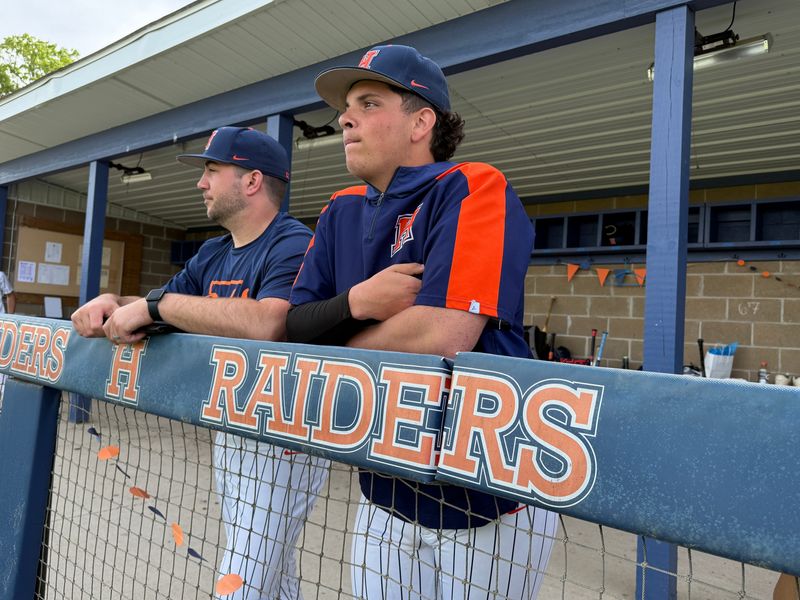 Harrison senior catcher Aiden Humphrey watches the Raiders take infield prior to a game against Western on May 19, 2026 in West Lafayette, Indiana.