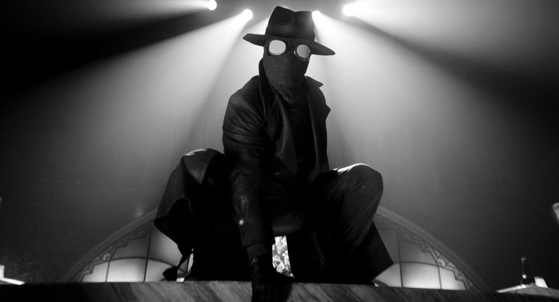 The Spider (Nicolas Cage) is ready for a brawl, even in black and white, in "Spider-Noir."