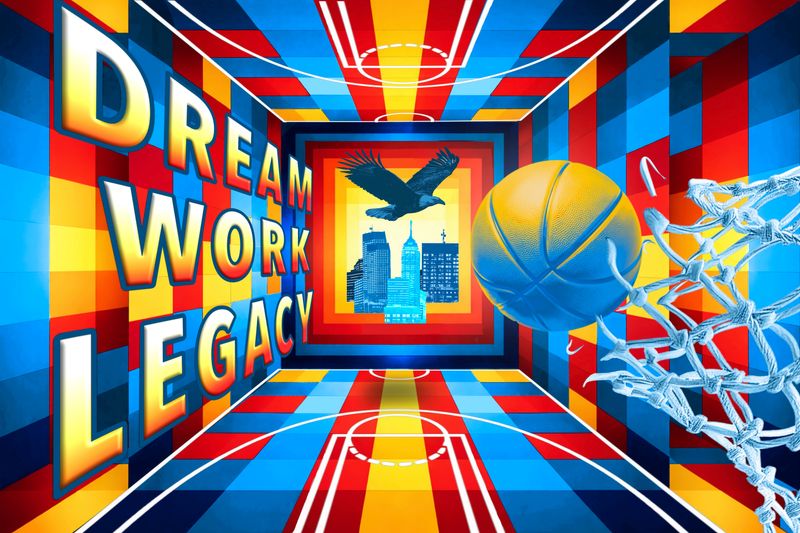 "Dream Work Legacy" by South Bend artist Alex Ann Allen "celebrates dedication, teamwork, and the passing of inspiration from one generation to the next," according to the artist. The design is one of three finalists for the mural that will stretch across the north exterior of the future Indiana Fever Sports Performance Center.