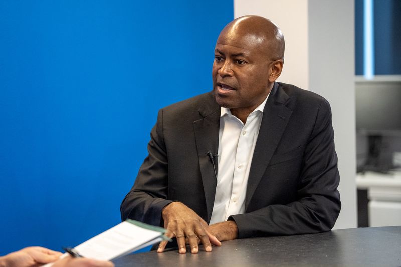 Indianapolis City-County Councilor Vop Osili speaks with IndyStar Indianapolis city hall reporter Jordan Smith on Thursday, May 28, 2026, inside the IndyStar newsroom. Osili spoke about his 2027 Indianapolis mayoral bid.