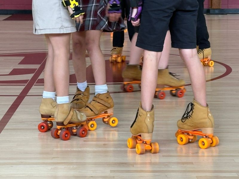 Students prepare to roller skate during gym class in spring 2026 at St. Anthony de Padua Catholic School in South Bend.