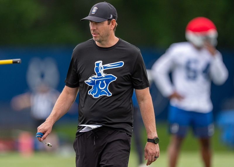 Indianapolis Colts head coach Shane Steichen watches Monday, June 1, 2026, during practice at the Indiana Farm Bureau Football Center.