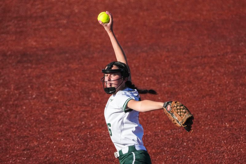 Pendleton Heights Arabians pitcher Morgan Bricker (16) throws Tuesday, June 2, 2026, during a regional championship matchup at Lawrence North High School in Indianapolis. The Pendleton Heights Arabians defeated the Lawrence North Wildcats, 10-0, in five innings.