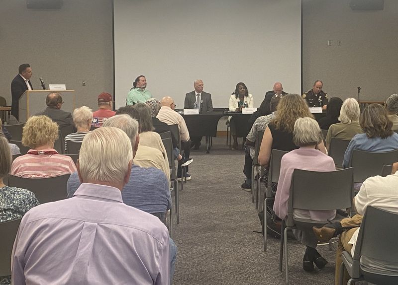 Local elected officials talk property taxes during a forum Tuesday, June 6, 2026, at Central Library.