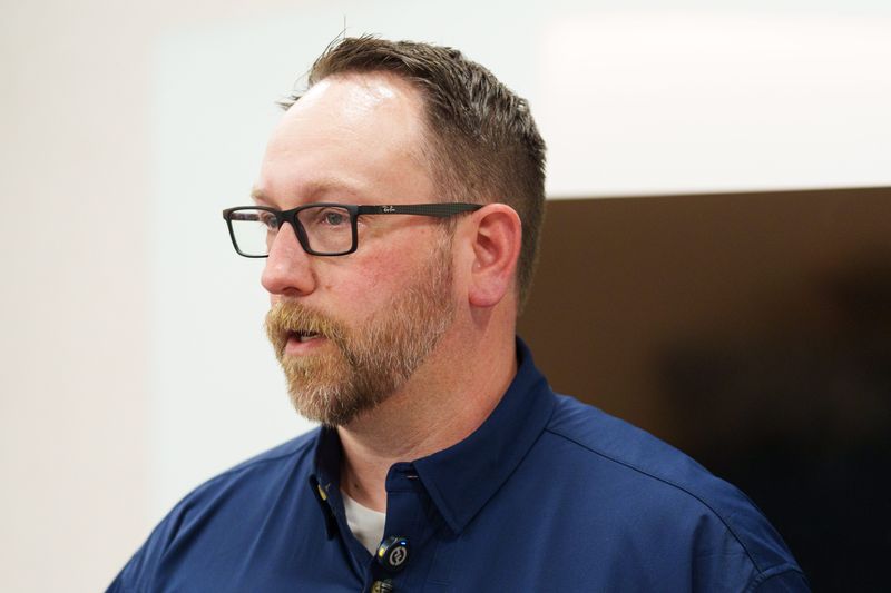 Josh Sallabedra, SBN cluster leader, speaks at the ribbon cutting for the Campus Administration Building of Amazon's Project Rainier data center Wednesday, June 3, 2026, between New Carlisle and South Bend.