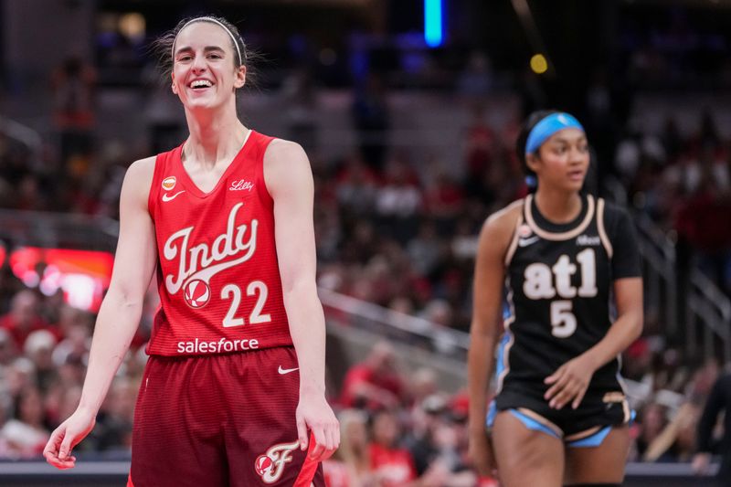 Indiana Fever guard Caitlin Clark (22) smiles Thursday, June 4, 2026, during the second half of a game at Gainbridge Fieldhouse in Indianapolis. The Indiana Fever defeated the Atlanta Dream, 83-71.