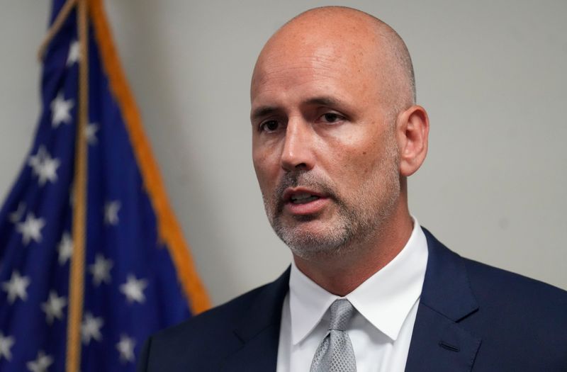 Marion County Prosecutor Ryan Mears speaks during a press conference on Friday, June 5, 2026, in downtown Indianapolis, where he announced charges against a 14-year-old boy who was arrested and accused of killing Indiana University graduate Brett Scrogham. Scrogham was shot May 28 in a downtown parking garage and died two days later. The 14-year-old is charged with several crimes, including felony murder.