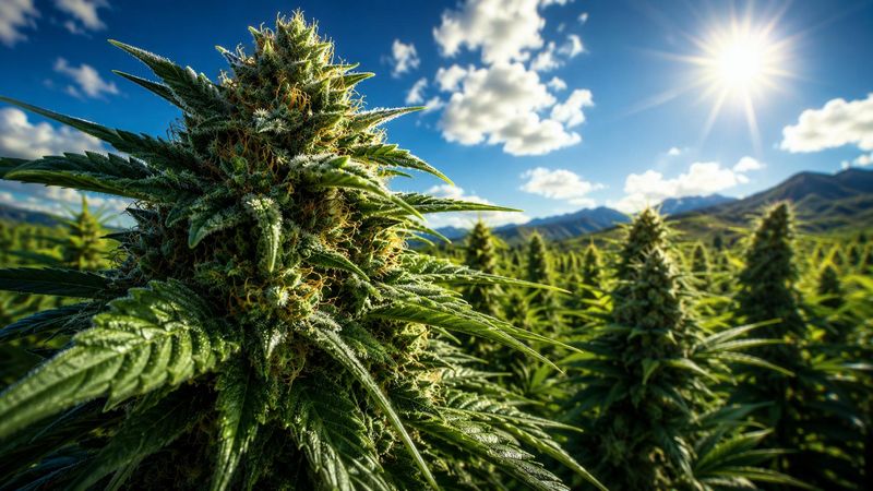 A marijuana plant in a field.
