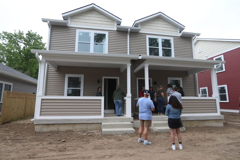 A nearly finished townhome at 724 Turnock St. on June 5, 2026, in South Bend. The townhome is a part of a partnership between the Northeast Neighborhood Revitalization Organization and South Bend Heritage Foundation to build five new homes.