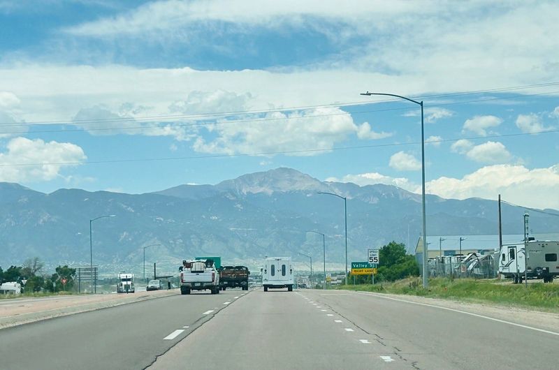 A view of Pikes Peak in the distance as seen from the author’s car in Colorado Springs.