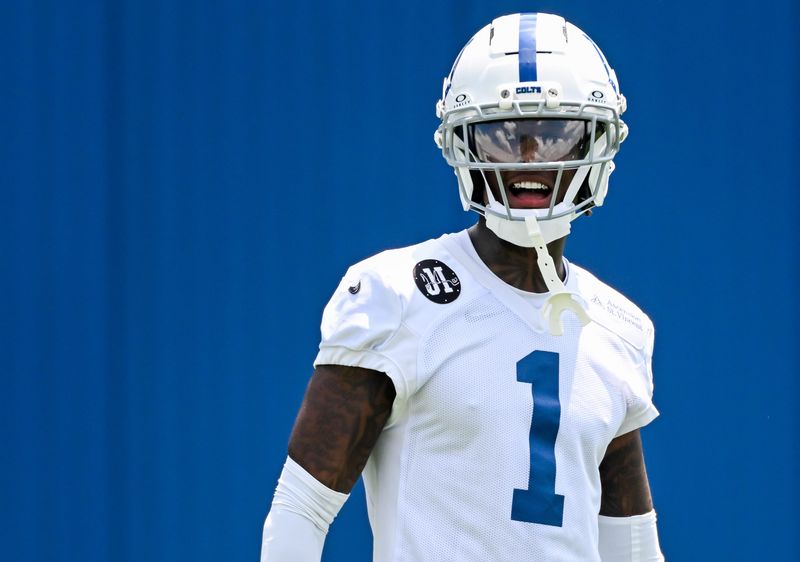 Jun 10, 2026; Indianapolis, IN, USA; Indianapolis Colts cornerback Sauce Gardner (1) looks on during minicamp at Indiana Farm Bureau Football Center. Mandatory Credit: Robert Goddin-Imagn Images