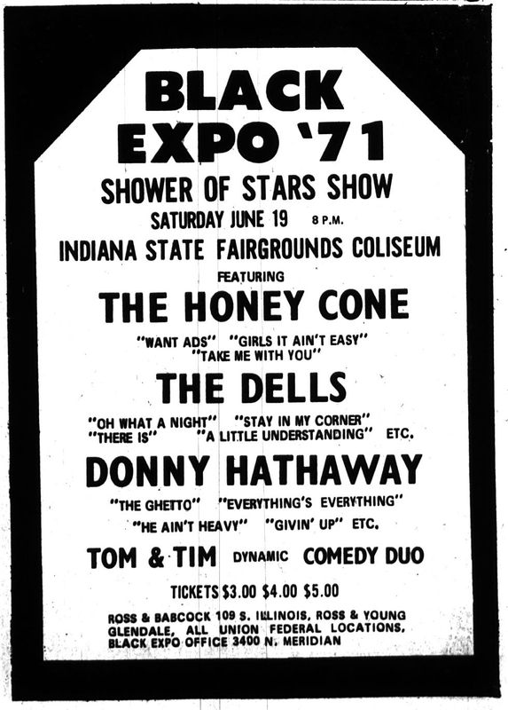 This poster highlighted the performers at a show during the 1971 Black Expo. Provided by Indiana Black Expo.