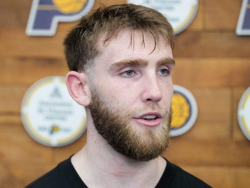 Braden Smith speaks after participating in an Indiana Pacers pre-draft workout Monday, June 15, 2026, at the Ascension St. Vincent Center in Indianapolis.