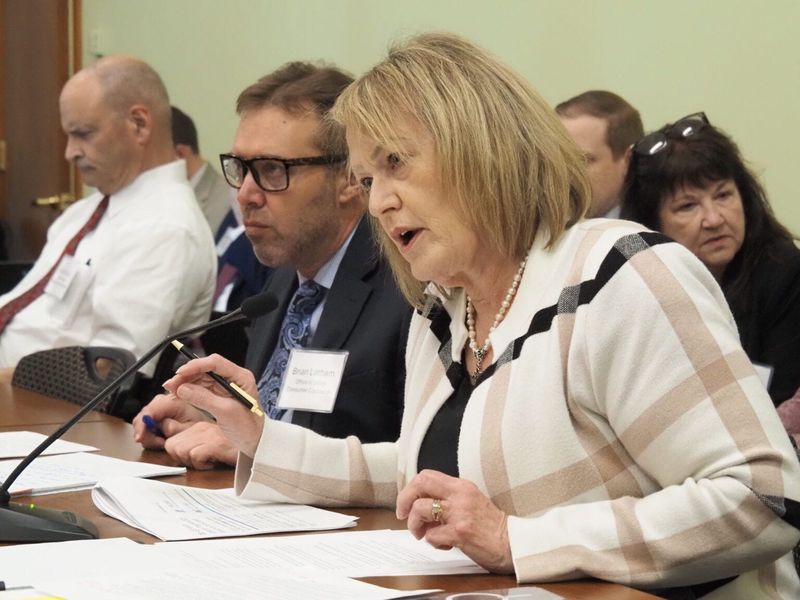 Indiana Office of Utility Consumer Counselor Abby Gray asks questions during a utility affordability hearing on March 24, 2026, at the IURC’s downtown Indianapolis headquarters.
